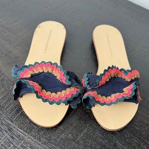 Loeffler Randall Birdie Suede Flat Ruffled Sandals Size 6.5